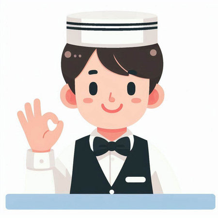 Illustration of a male chef wearing a tuxedo and showing ok signのイラスト素材