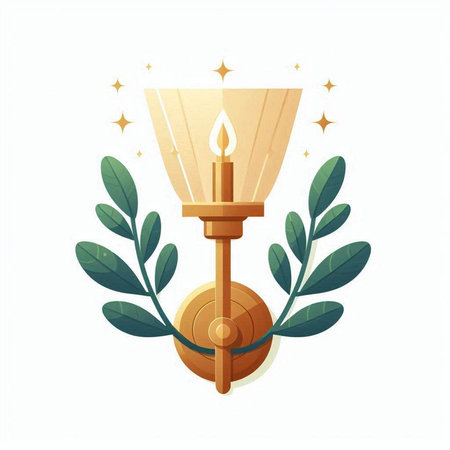 Lantern with burning candle and laurel wreath. Vector illustration.のイラスト素材