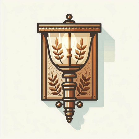 Lantern with wheat ears in retro style. Vector illustration.のイラスト素材