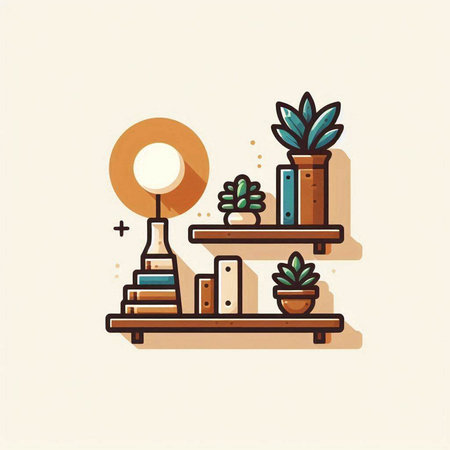 Vector illustration with houseplants in pots on the shelf. Flat style.のイラスト素材