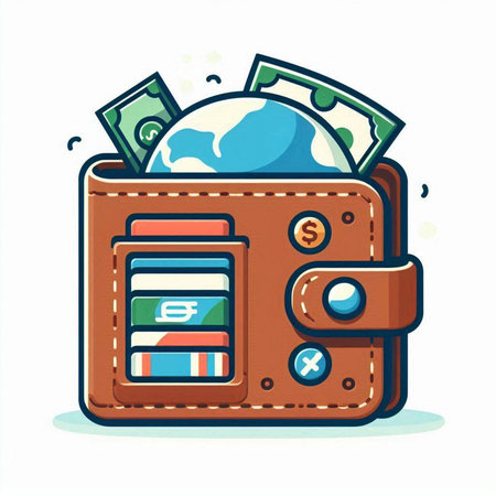 Wallet with money and credit cards. Vector illustration in cartoon style.のイラスト素材
