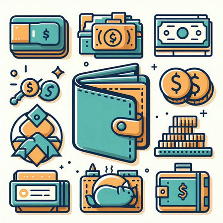 Money and finance icons set in flat line style. Vector illustration.のイラスト素材