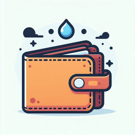 Wallet with money and water drop. Vector illustration in cartoon style.のイラスト素材