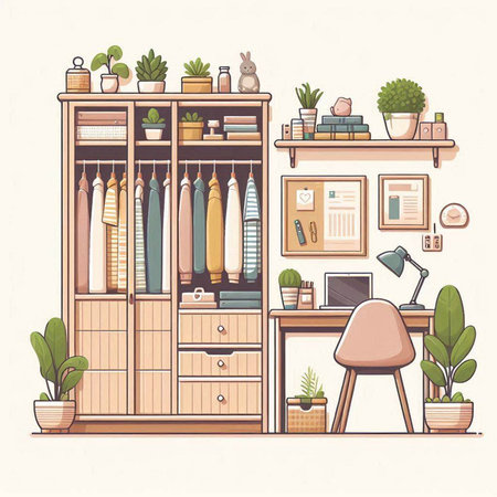 Furniture in the home interior. Vector illustration in flat style.のイラスト素材