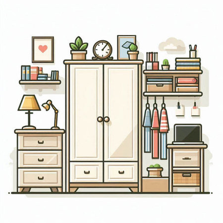 Furniture and accessories in the interior of the room. Vector illustration.のイラスト素材