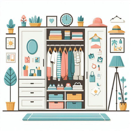 Furniture and accessories in the room. Vector illustration in flat styleのイラスト素材