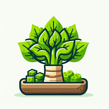 Illustration of a green plant in a pot. Vector illustration.のイラスト素材