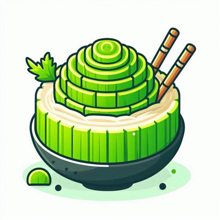 Japanese food vector illustration. Vegetable soup in a bowl with chopsticks.のイラスト素材