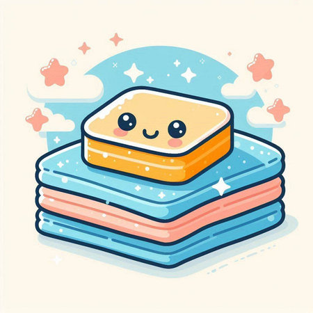 Cute kawaii illustration of stack of towels. Vector illustration.のイラスト素材