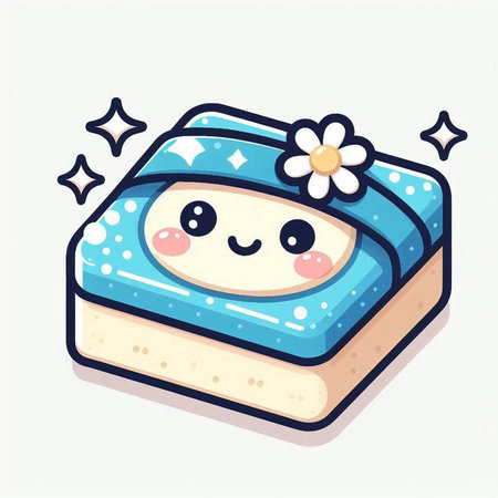 Cute sweet cake with flowers. Vector illustration in cartoon style.のイラスト素材