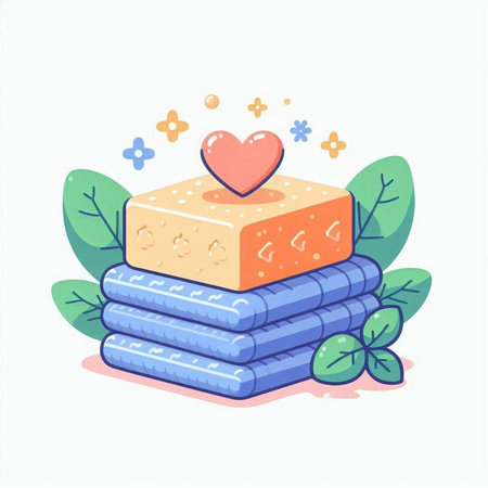 Vector illustration of a stack of towels with a heart on a white backgroundのイラスト素材
