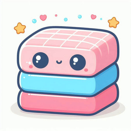 Illustration of a stack of pink and blue soap on a white backgroundのイラスト素材