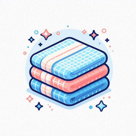 Stack of clean towels. Vector illustration in line art style on white background.のイラスト素材