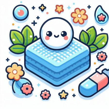 Vector Illustration of a Cute Snowman with Flowers and Computer Mouseのイラスト素材