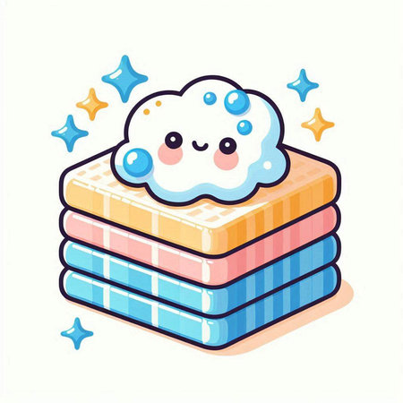 Cute cloud with foam on stack of waffles. Vector illustrationのイラスト素材