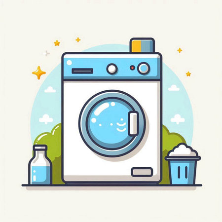 Washing machine vector illustration. Laundry flat line icon.のイラスト素材