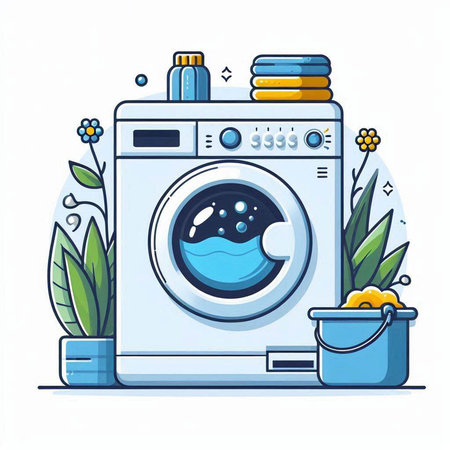 Washing machine vector illustration. Washing machine with detergent and detergents.のイラスト素材