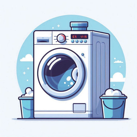 Washing machine. Vector illustration in flat style on blue background.のイラスト素材