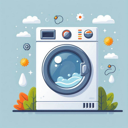 Washing machine in flat style. Vector illustration of washing machine.のイラスト素材