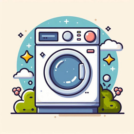 Washing machine vector illustration in flat style. Washing machine icon.のイラスト素材