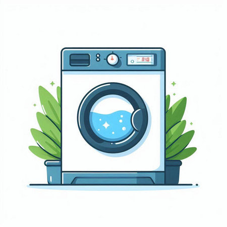 Washing machine. Vector illustration in flat style. Isolated on white background.のイラスト素材