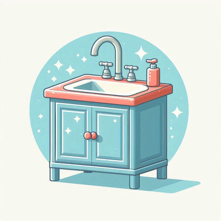 Faucet and sink in vintage style. Hand drawn illustration.のイラスト素材