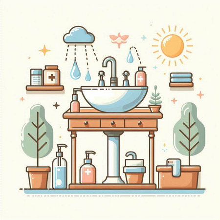 Bathroom interior design. Vector illustration in flat cartoon style.のイラスト素材