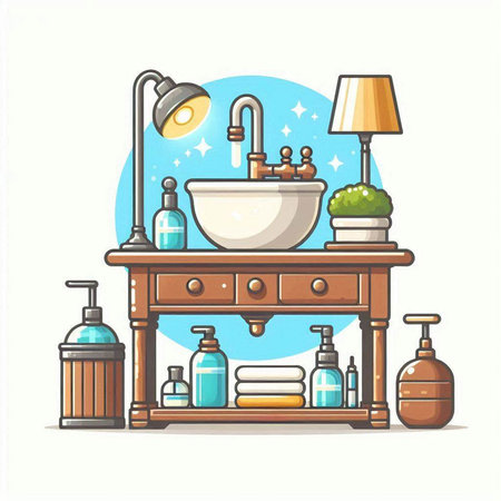 Bathroom interior. Bathroom furniture and accessories. Vector illustrationのイラスト素材