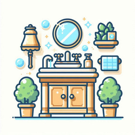Bathroom interior design. Bathroom furniture. Vector illustration.のイラスト素材