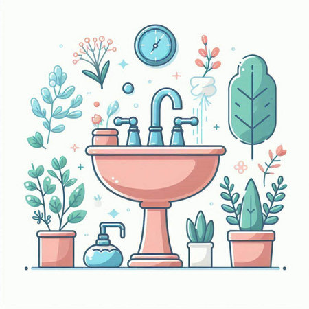 Bathroom interior design. Bathroom equipment. Vector illustration.のイラスト素材