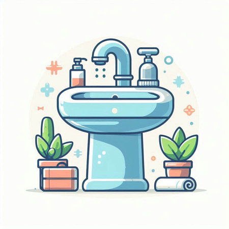 Bathroom interior. Vector illustration in flat cartoon style. Stylized design.のイラスト素材