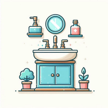 Bathroom interior. Bathroom furniture. Vector flat illustration.のイラスト素材