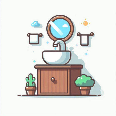 Furniture flat color line icon. Bathroom interior. Vector illustrationのイラスト素材