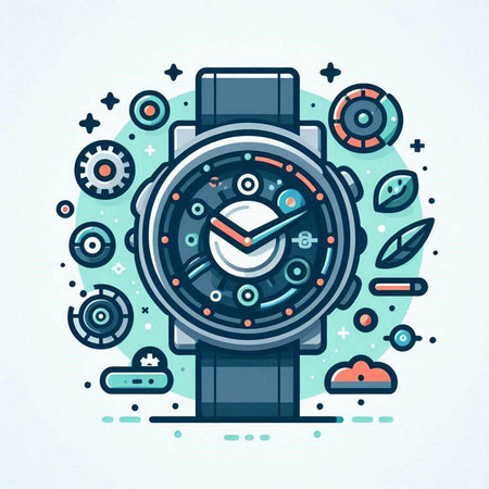 Vector illustration of wristwatch. Modern thin line flat style design.のイラスト素材