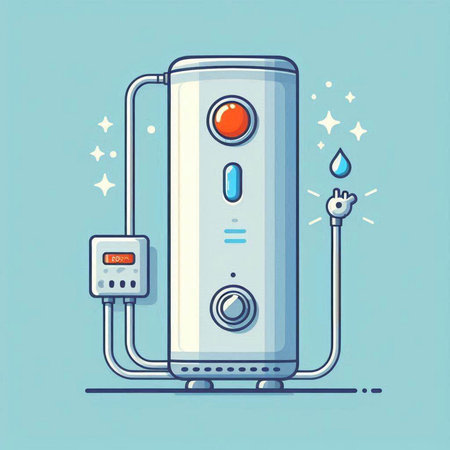 Illustration of a boiler with a water heater on a blue backgroundのイラスト素材