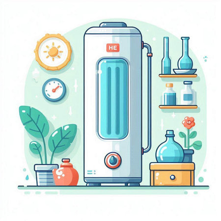 Modern electric water heater in flat style. Vector illustration of home appliance.のイラスト素材