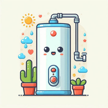 Illustration of a cute cartoon water boiler in a flat style.のイラスト素材