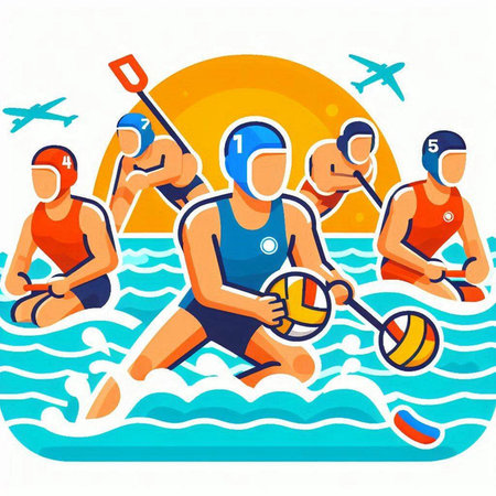 Water sports. Athletes on the water. Vector flat illustration.のイラスト素材