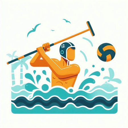 Volleyball player with a stick in the water. Vector illustrationのイラスト素材