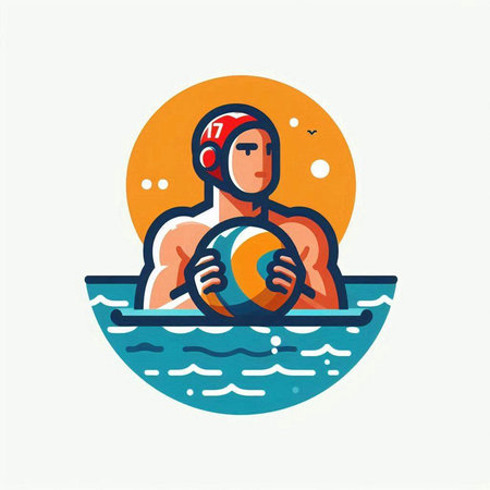 Man swimming in the sea. Vector illustration in a flat style.のイラスト素材