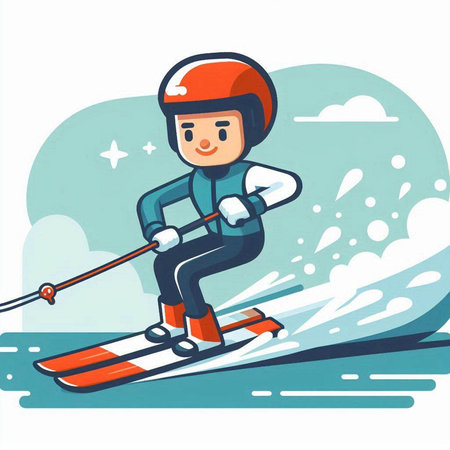 Cartoon skier. Vector illustration of skier in helmet.のイラスト素材