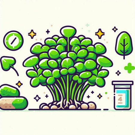 Vector illustration of green plant growing in the garden. Ecology concept.のイラスト素材