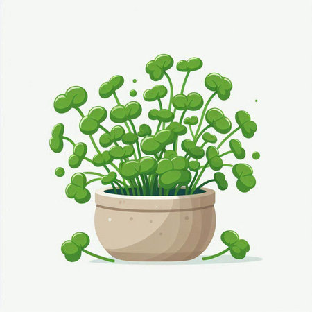 Green microgreens in a pot on a white background. Vector illustration.のイラスト素材