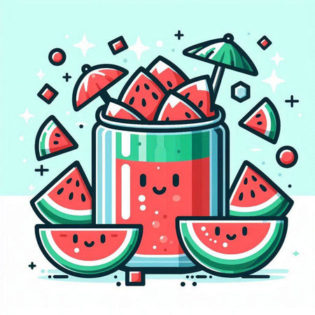 Watermelon smoothie in a glass with slices of watermelons. Vector illustration.のイラスト素材