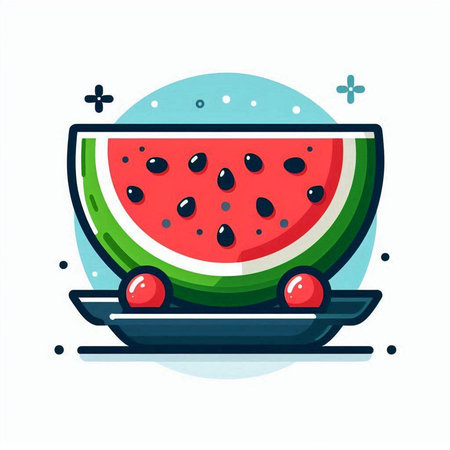 Watermelon slice on plate icon. Vector illustration in flat style.のイラスト素材