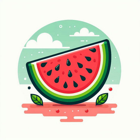 Watermelon slice in flat style on white background. Vector illustration.のイラスト素材