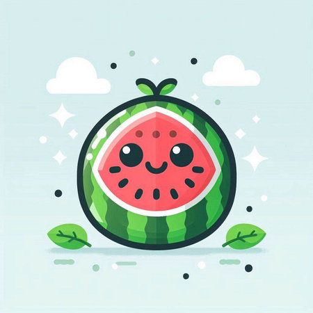 Funny watermelon character in flat style. Vector illustration of a watermelon.のイラスト素材