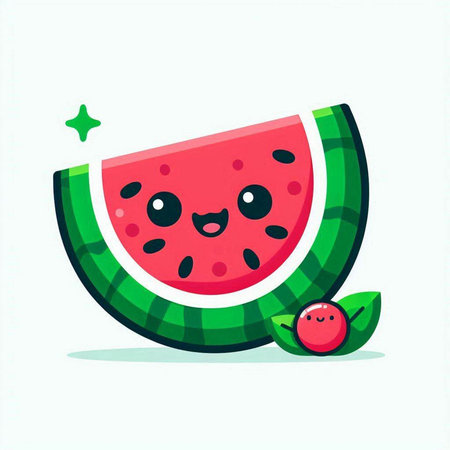 Cute watermelon fruit character. Vector flat cartoon kawaii illustrationのイラスト素材