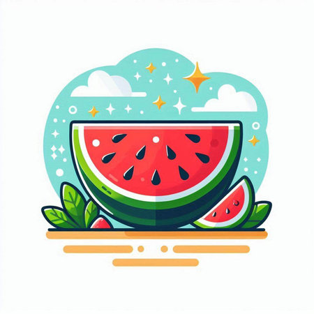 Watermelon slice on white background. Vector illustration in flat style.のイラスト素材