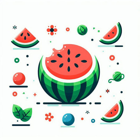 Watermelon and watermelon slices in flat style. Vector illustration.のイラスト素材